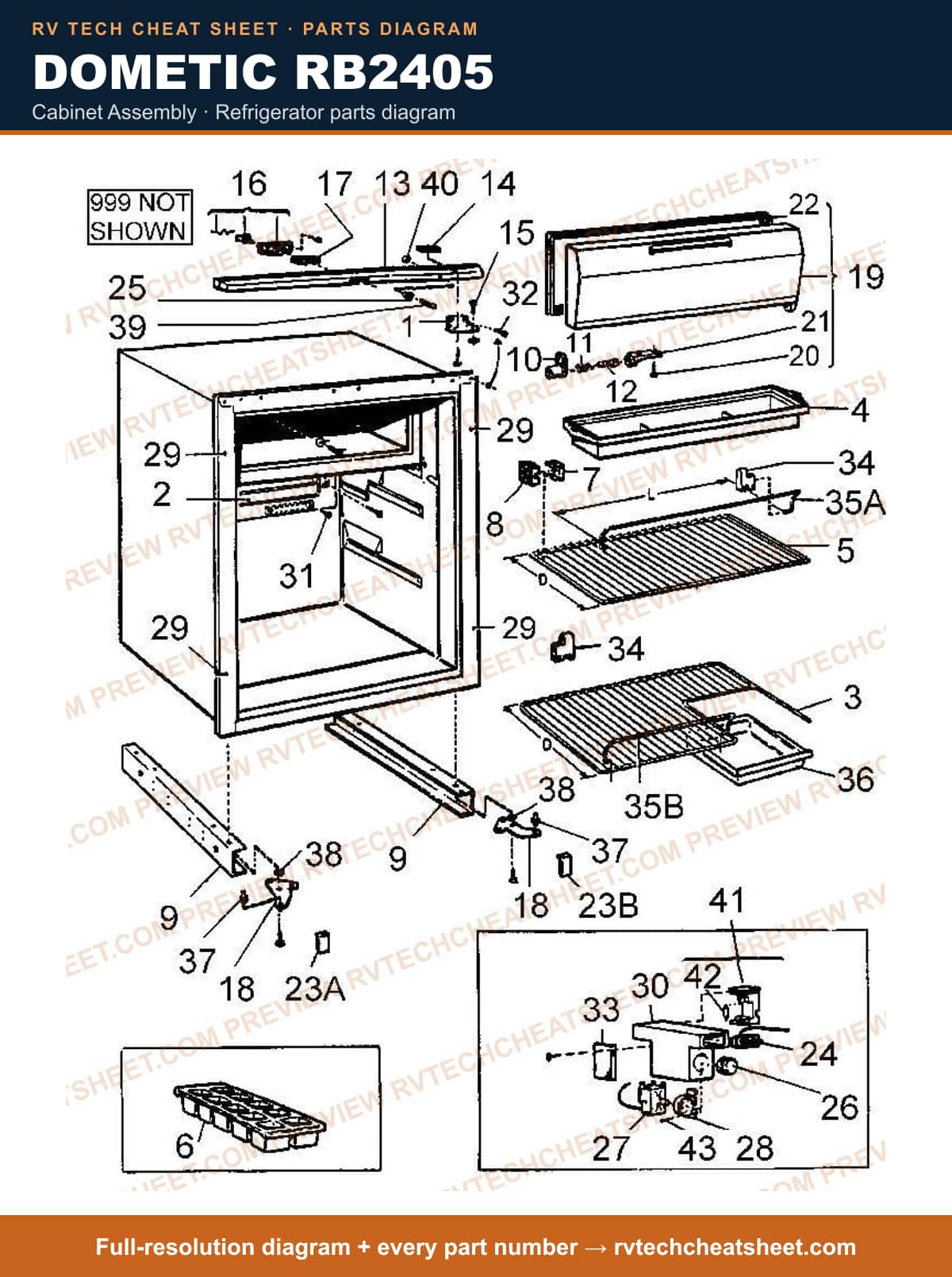 Dometic RB2405 cabinet assembly — exploded parts diagram