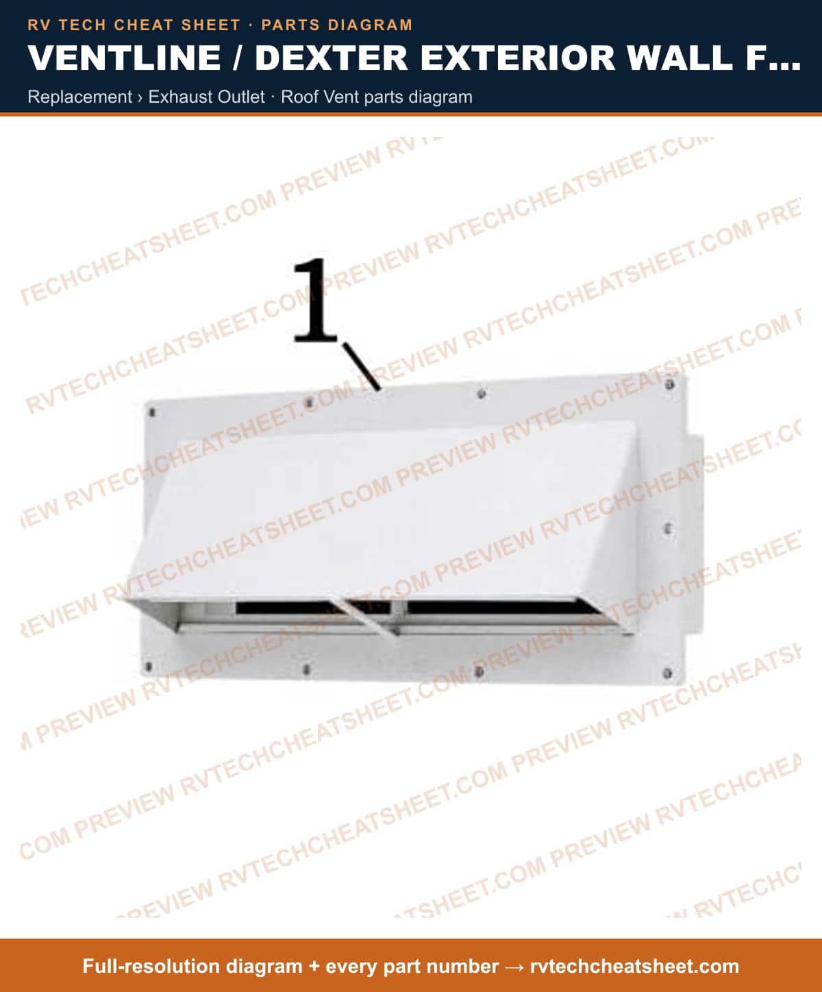 Ventline / Dexter Exterior Wall F-rangehoods V2111 Vent W-damper replacement › exhaust outlet — parts list sheet 1 of 3