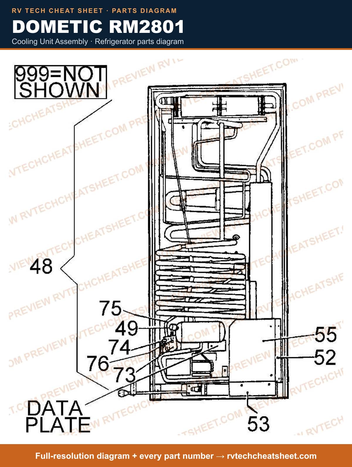 Dometic RM2801 cooling unit assembly — parts list sheet 1 of 3