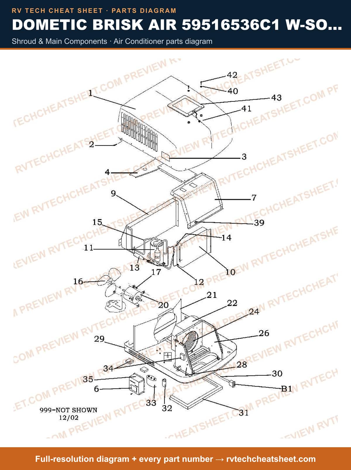 Dometic Brisk Air 59516536C1 W-solar Panels shroud & main components — parts list sheet