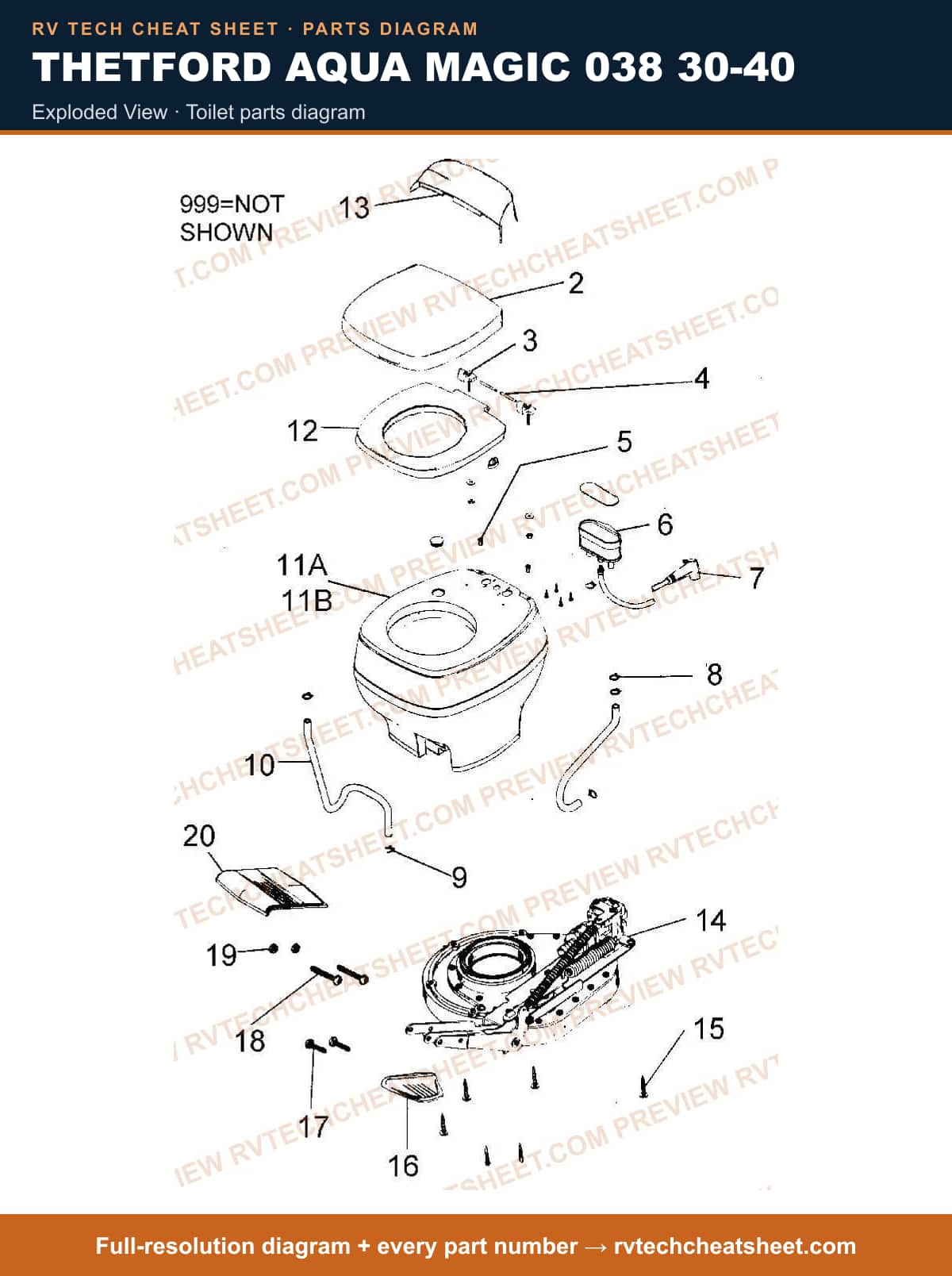 Thetford Aqua Magic 038 30-40 exploded view — exploded parts diagram 3 of 3