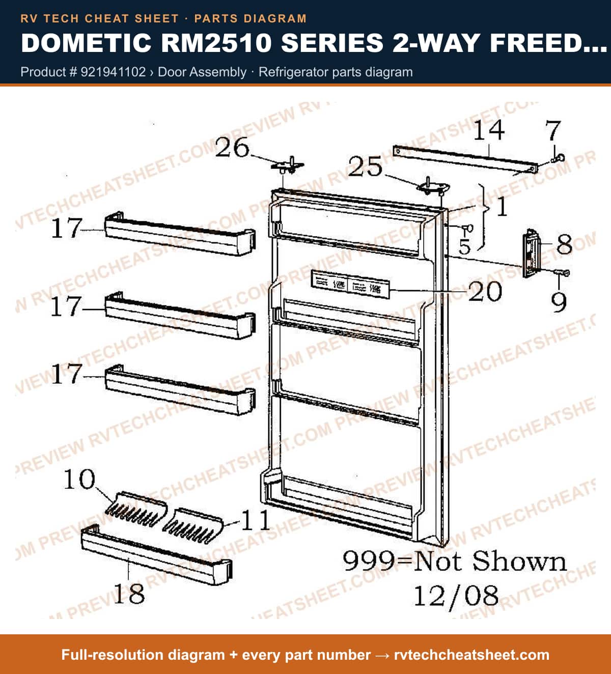 Dometic RM2510 Series 2-WAY Freedom product # 921941102 › door assembly — parts list sheet