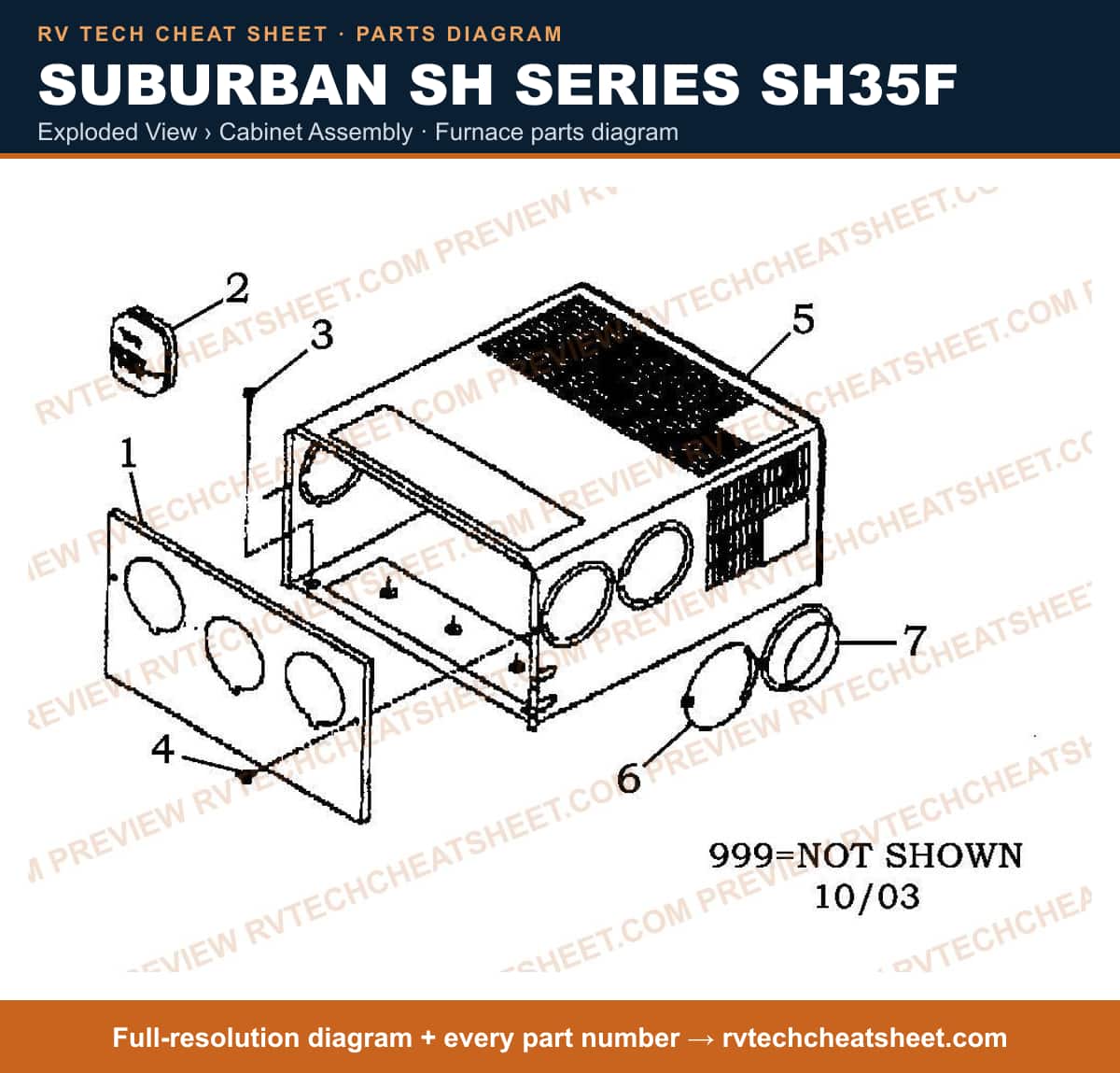 Suburban Sh Series SH35F exploded view › cabinet assembly — exploded parts diagram