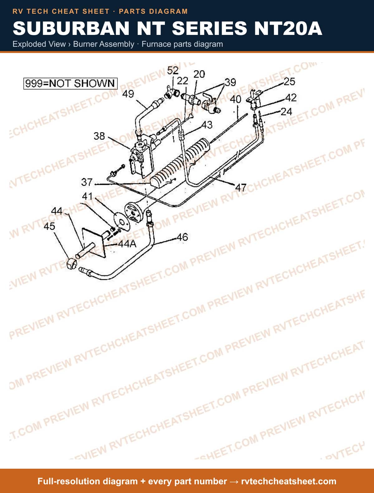 Suburban Nt Series NT20A exploded view › burner assembly — exploded parts diagram