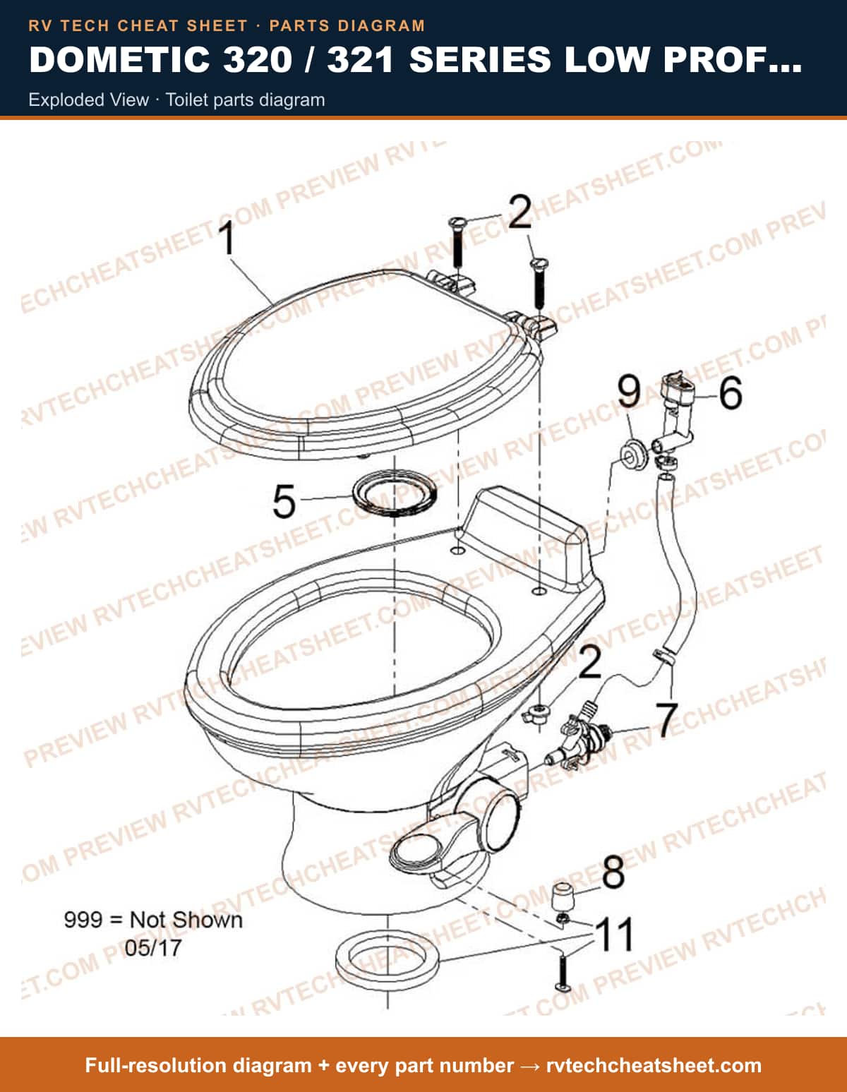 Dometic 320 / 321 Series Low Profile exploded view — exploded parts diagram 1 of 3