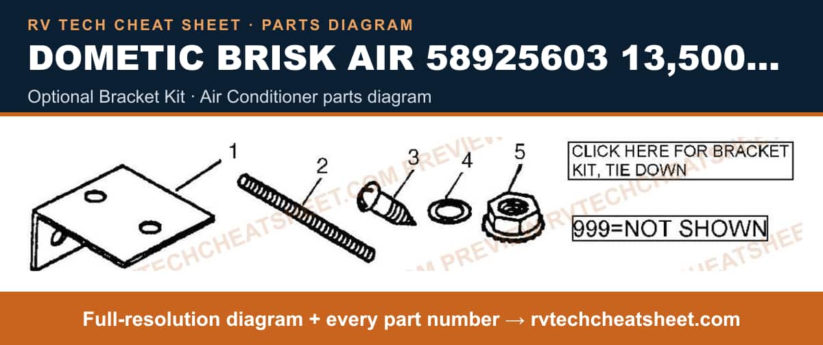 Dometic Brisk Air 58925603 13,500 BTU optional bracket kit — parts list sheet