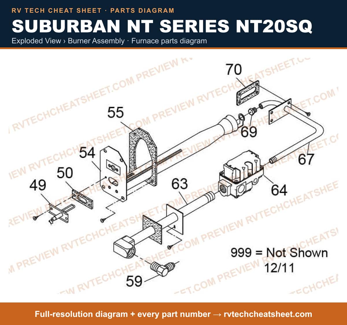 Suburban Nt Series NT20SQ exploded view › burner assembly — exploded parts diagram
