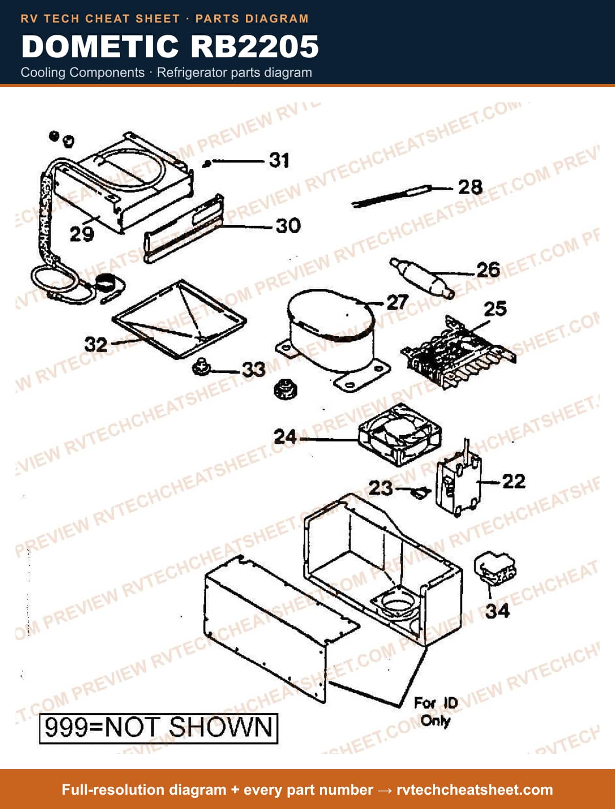 Dometic RB2205 cooling components — exploded parts diagram