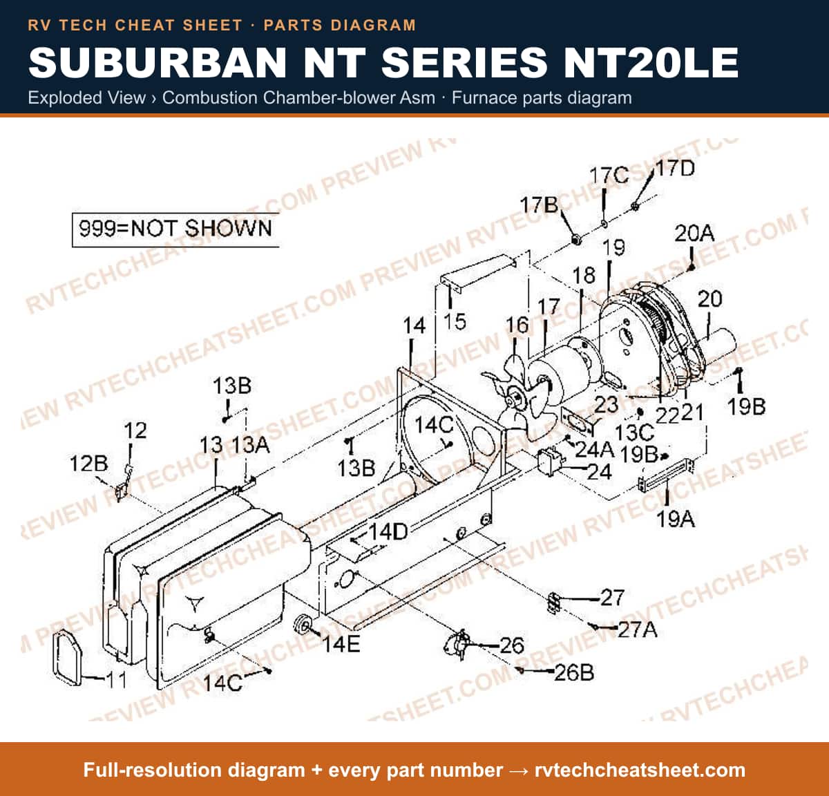 Suburban Nt Series NT20LE exploded view › combustion chamber-blower asm — exploded parts diagram
