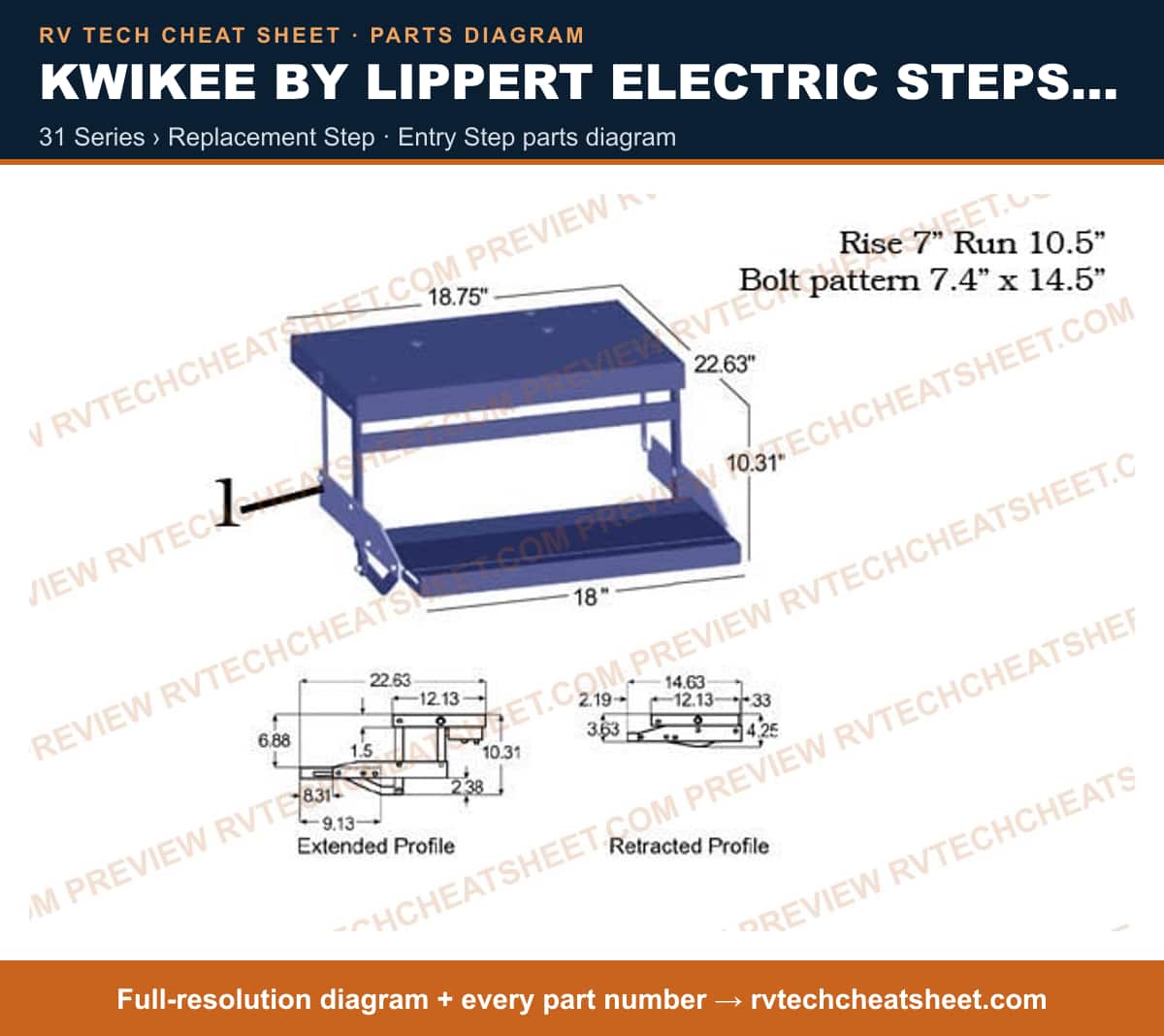 Kwikee by Lippert Electric Steps Single Step 31 series › replacement step — exploded parts diagram 1 of 3