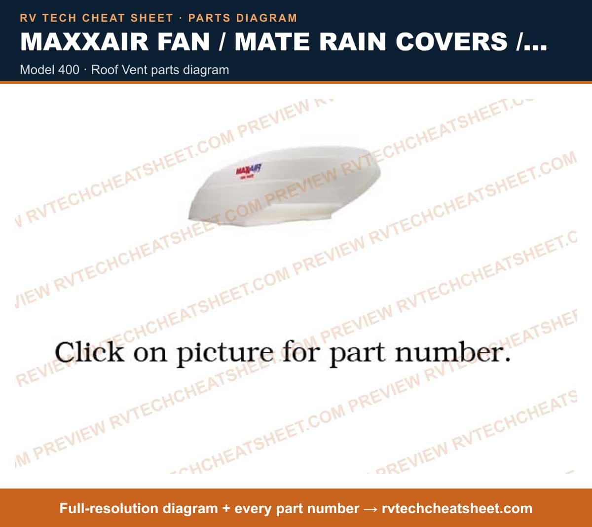 MaxxAir Fan / Mate Rain Covers / Model 850 model 400 — exploded parts diagram