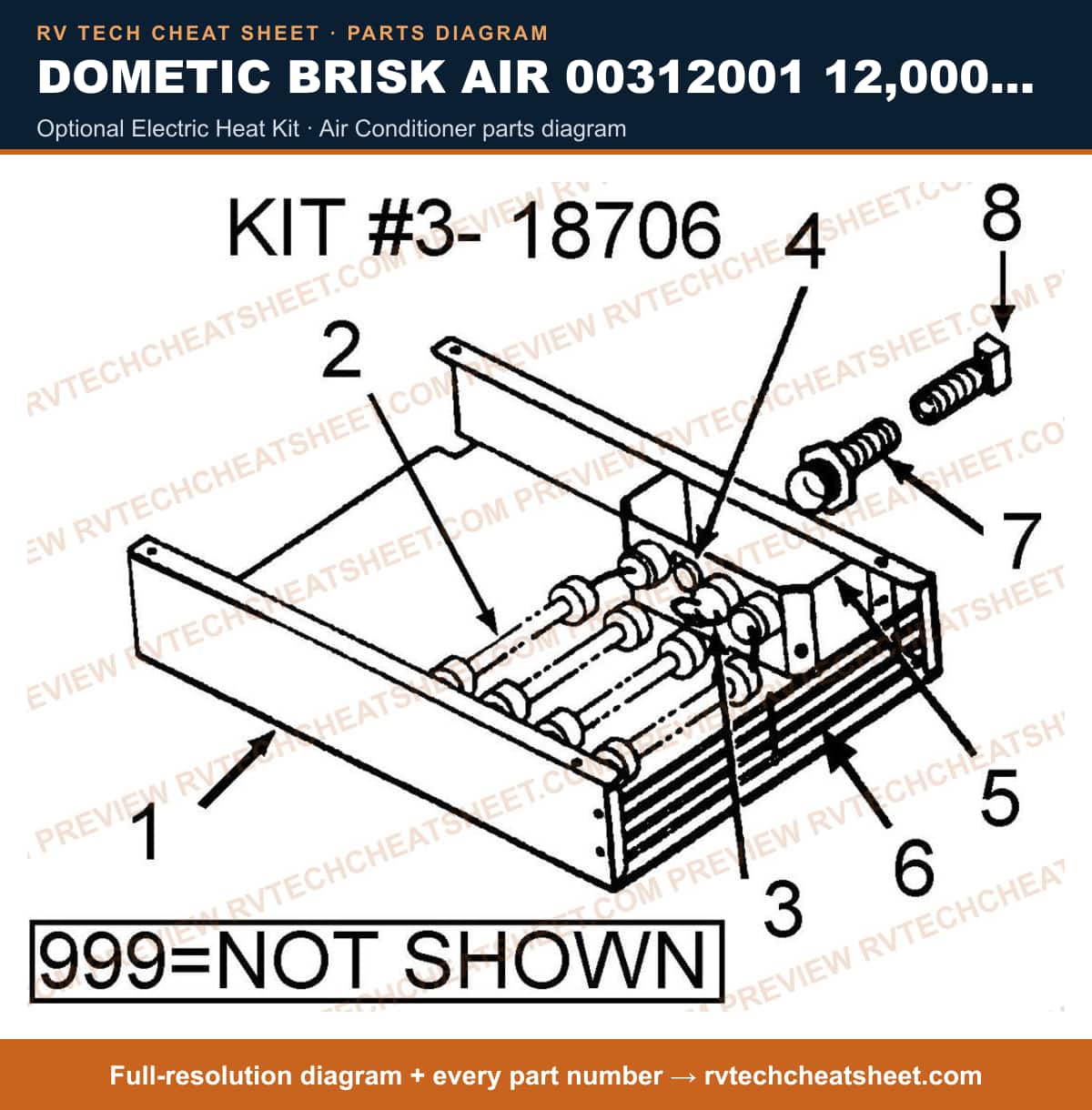 Dometic Brisk Air 00312001 12,000 BTU optional electric heat kit — parts list sheet