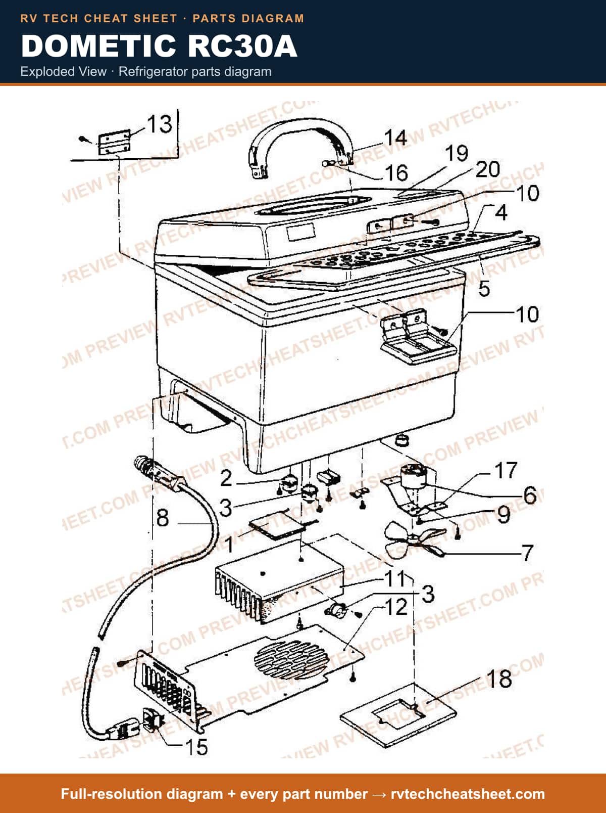 Dometic RC30A exploded view — exploded parts diagram