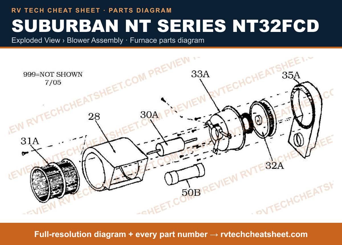 Suburban Nt Series NT32FCD exploded view › blower assembly — exploded parts diagram 1 of 2
