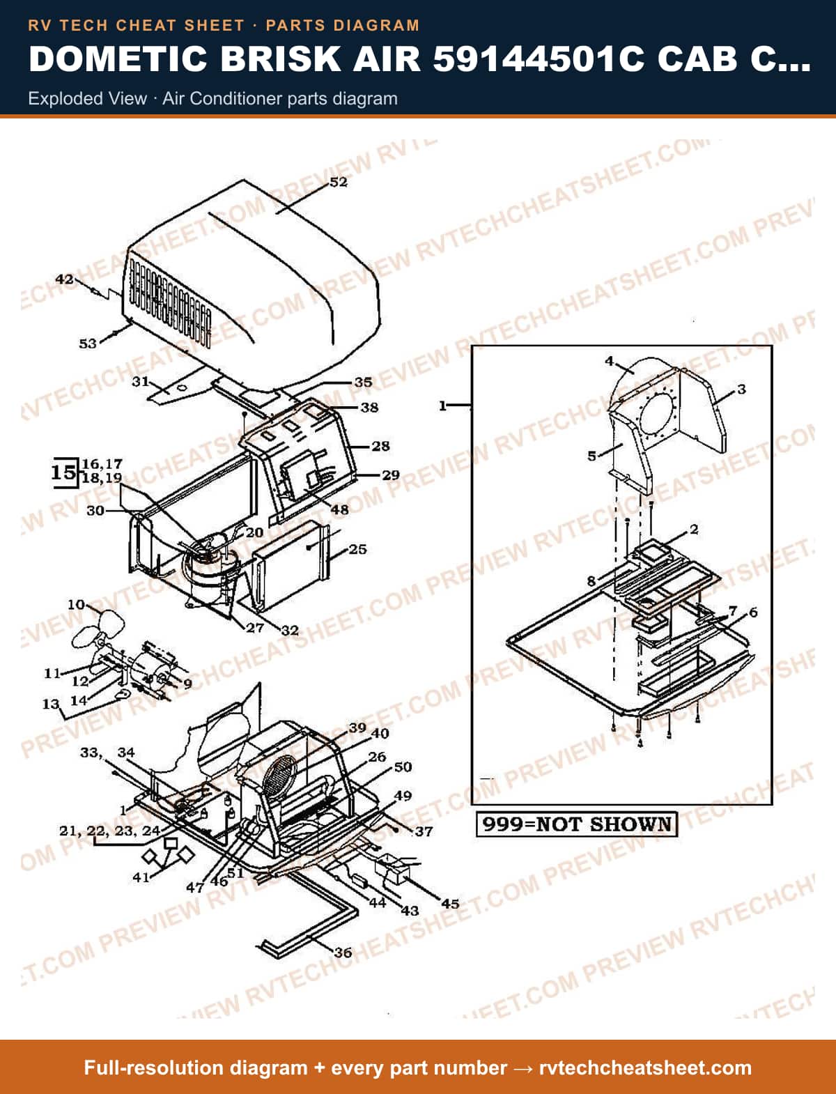 Dometic Brisk Air 59144501C Cab Comfort 5000 BTU exploded view — exploded parts diagram