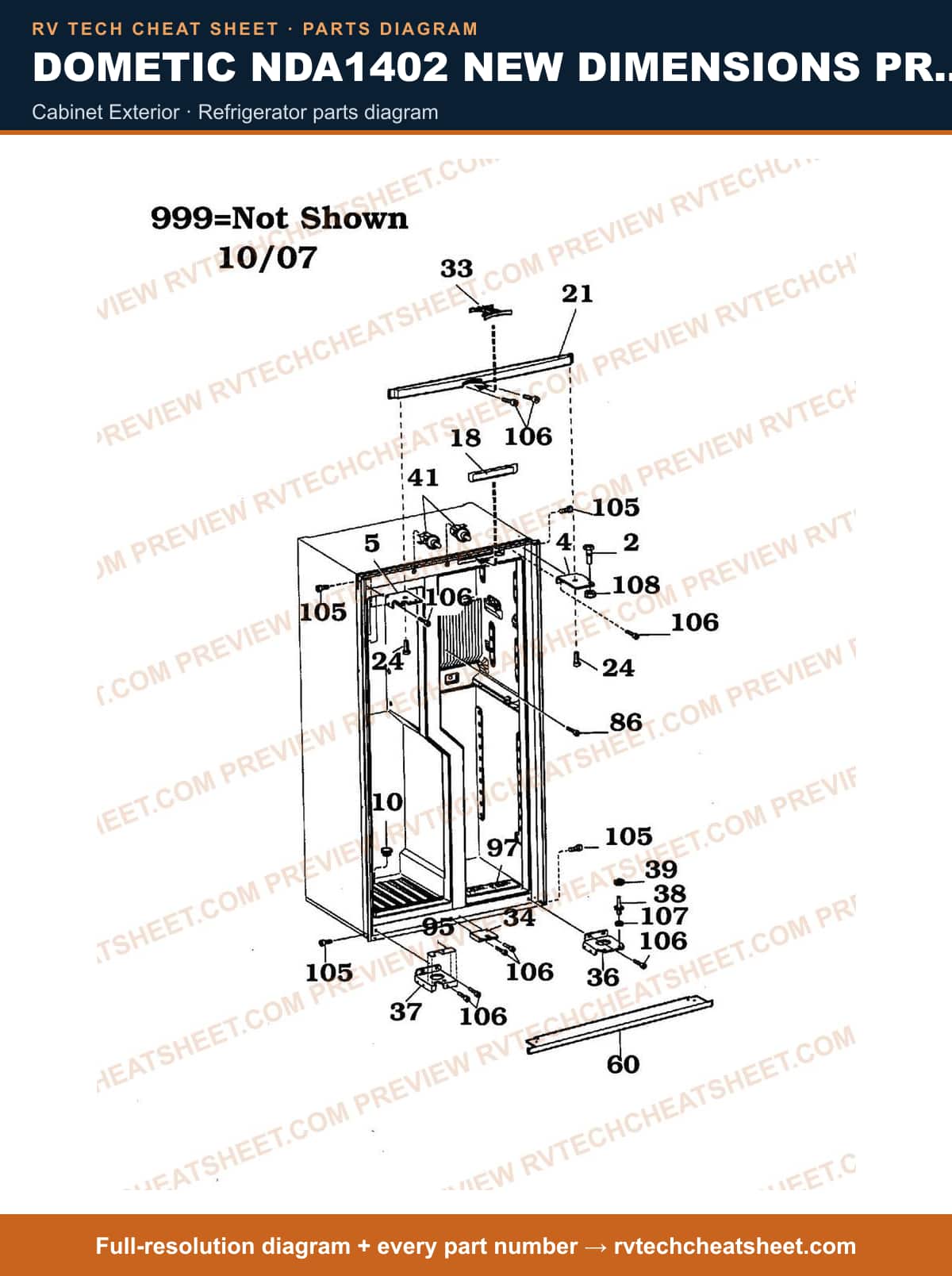 Dometic NDA1402 New Dimensions Product # 921148280 Stainless cabinet exterior — parts list sheet