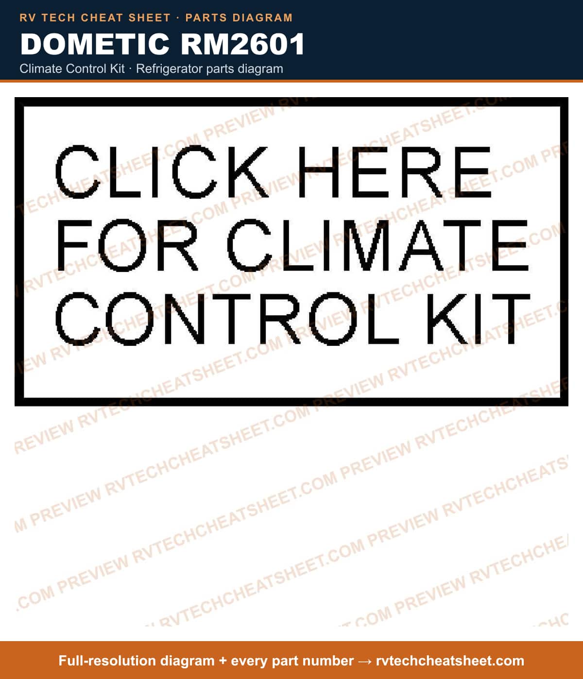 Dometic RM2601 climate control kit — parts list sheet