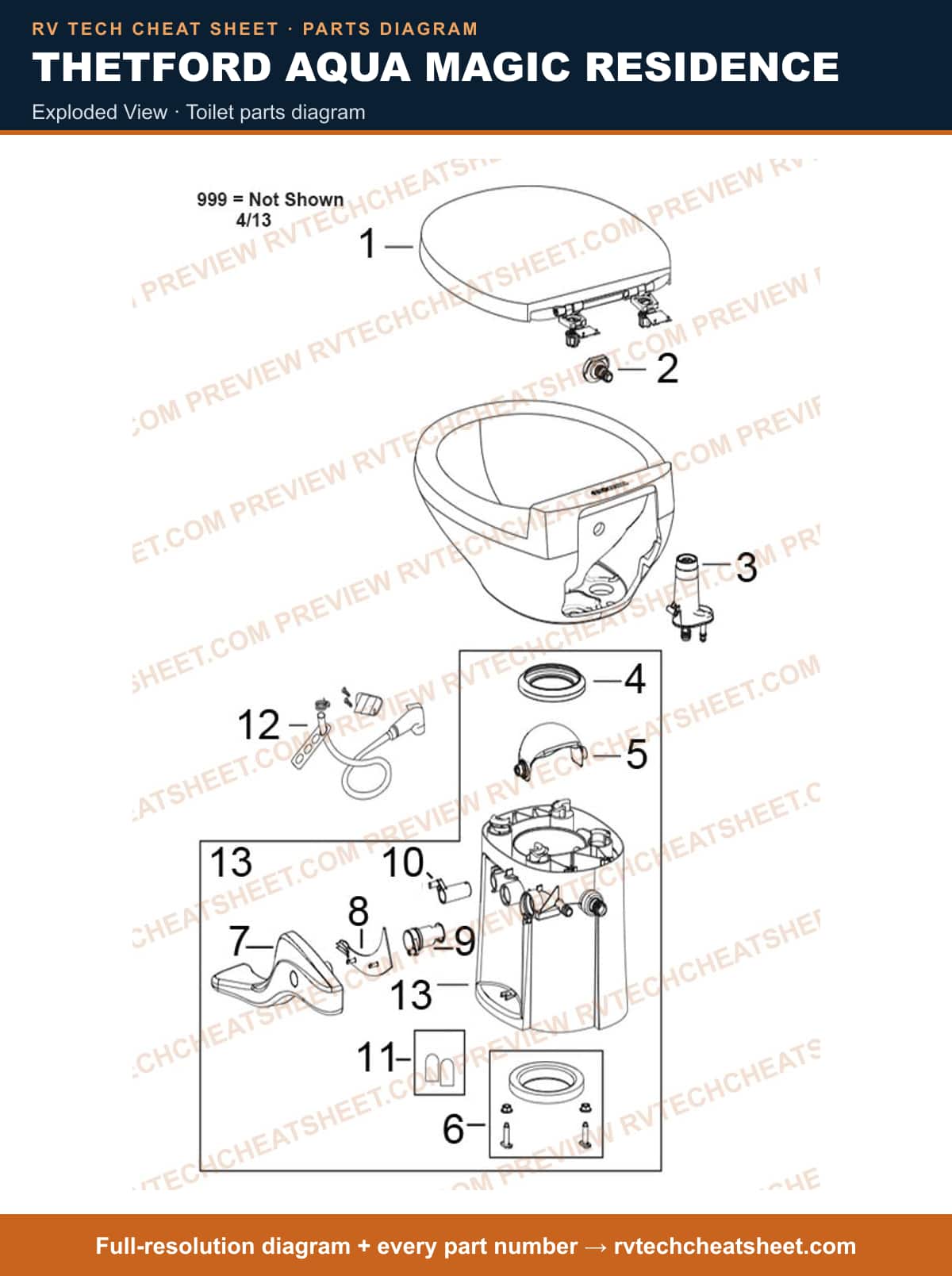 Thetford Aqua Magic Residence exploded view — exploded parts diagram 1 of 3