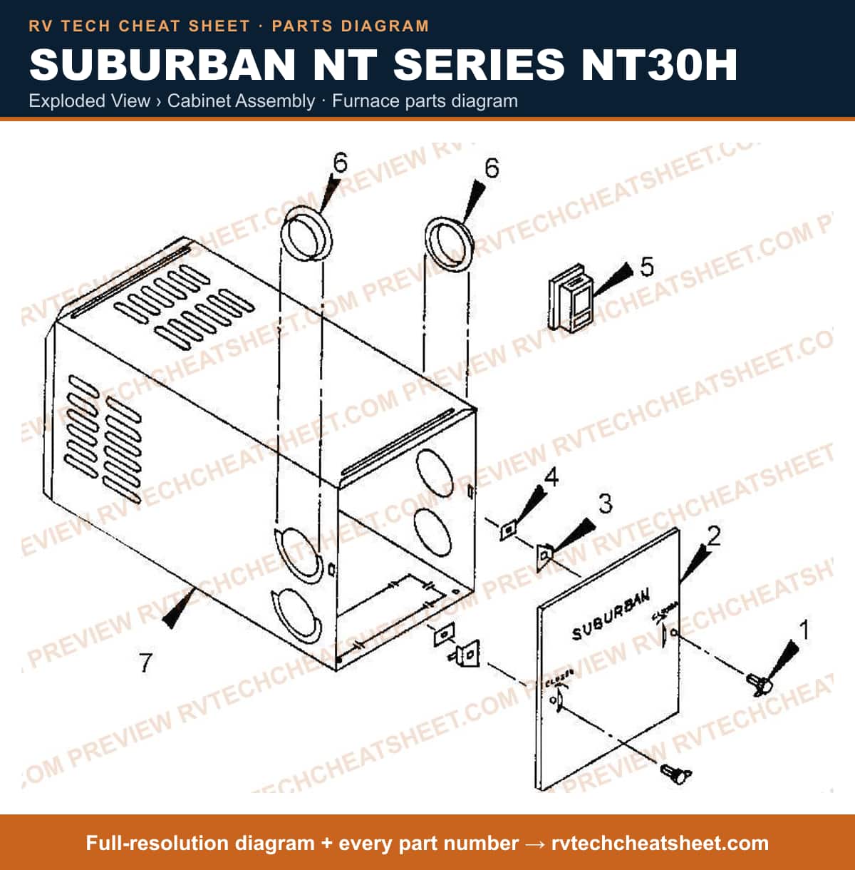 Suburban Nt Series NT30H exploded view › cabinet assembly — exploded parts diagram 1 of 2