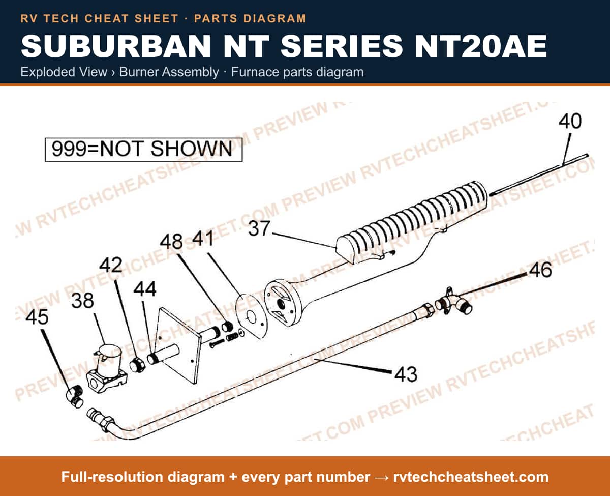 Suburban Nt Series NT20AE exploded view › burner assembly — exploded parts diagram