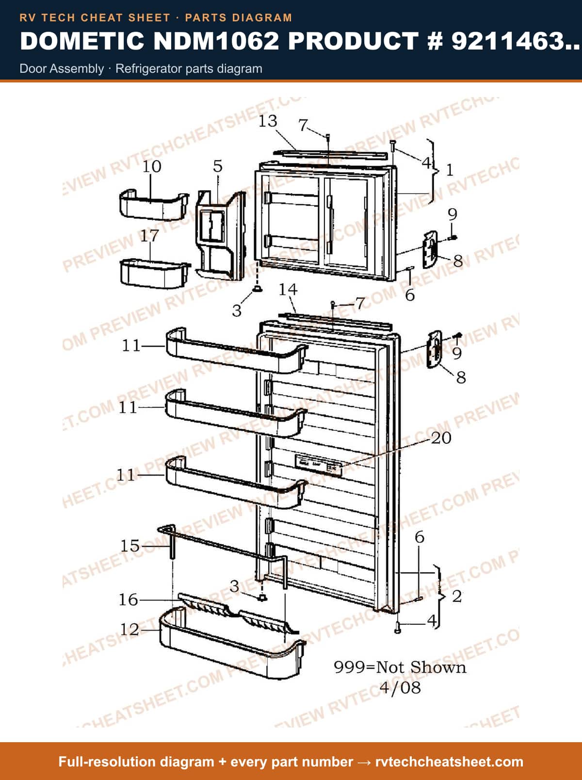 Dometic NDM1062 Product # 921146317 Black door assembly — parts list sheet