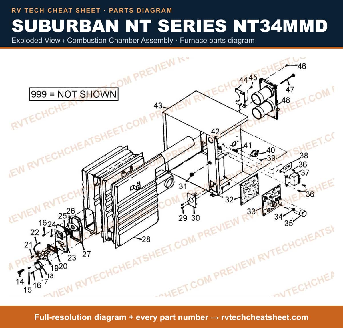 Suburban Nt Series NT34MMD exploded view › combustion chamber assembly — exploded parts diagram 1 of 2