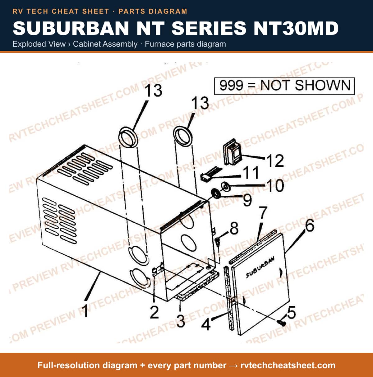 Suburban Nt Series NT30MD exploded view › cabinet assembly — exploded parts diagram 1 of 2