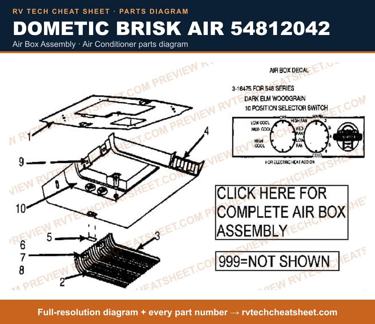 Dometic Brisk Air 54812042 air box assembly — exploded parts diagram