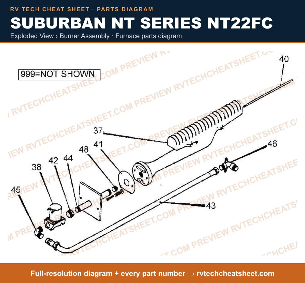 Suburban Nt Series NT22FC exploded view › burner assembly — exploded parts diagram