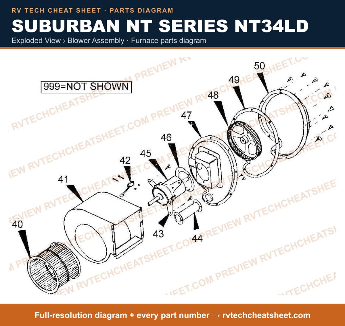 Suburban Nt Series NT34LD exploded view › blower assembly — exploded parts diagram 1 of 2