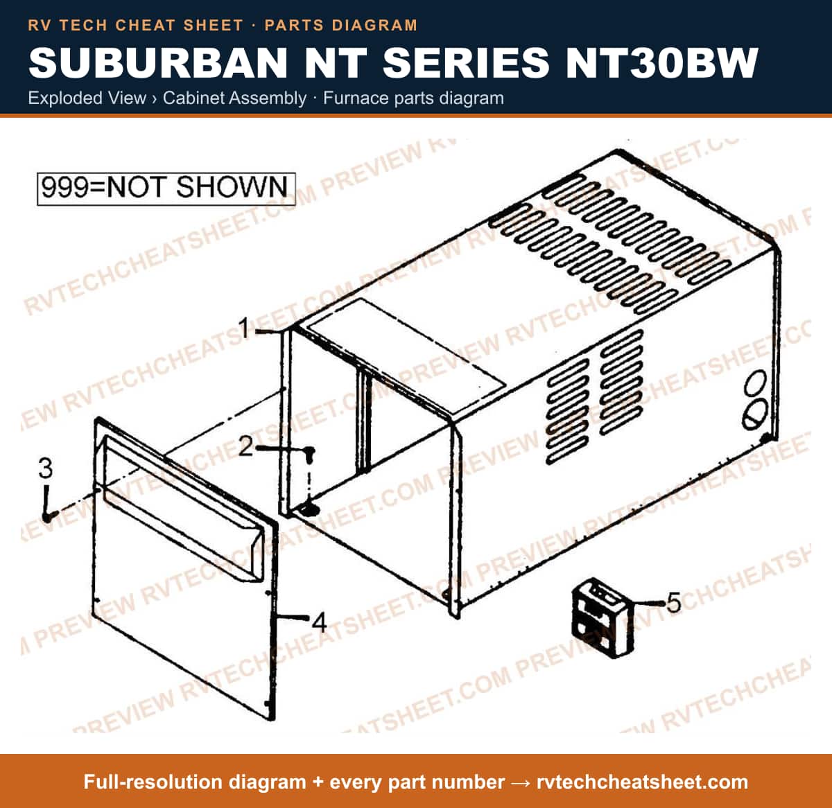 Suburban Nt Series NT30BW exploded view › cabinet assembly — exploded parts diagram 1 of 2