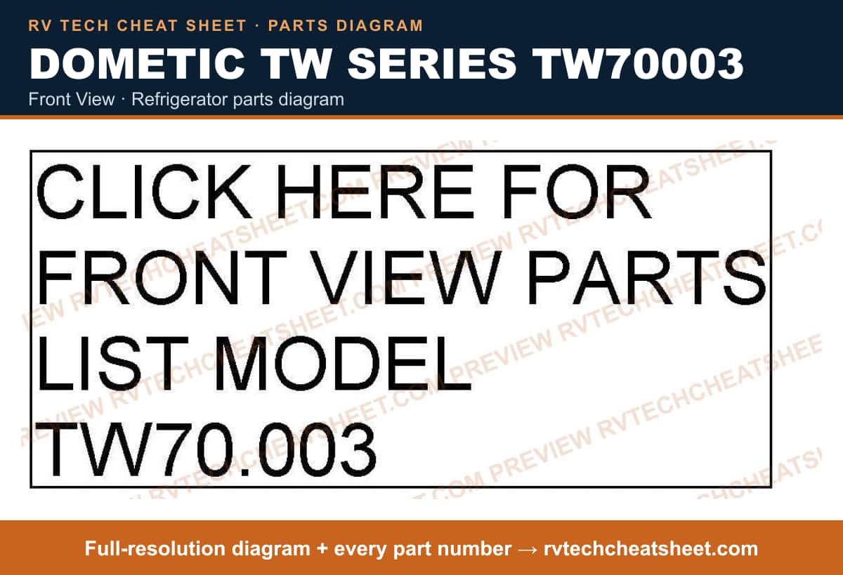 Dometic Tw Series TW70003 front view — parts list sheet