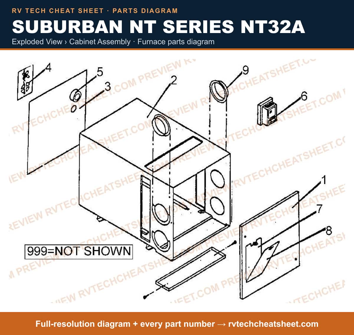 Suburban Nt Series NT32A exploded view › cabinet assembly — exploded parts diagram 1 of 2