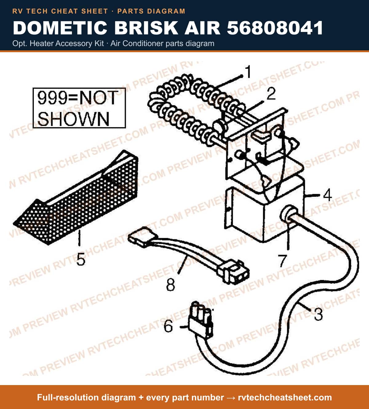 Dometic Brisk Air 56808041 opt. heater accessory kit — parts list sheet