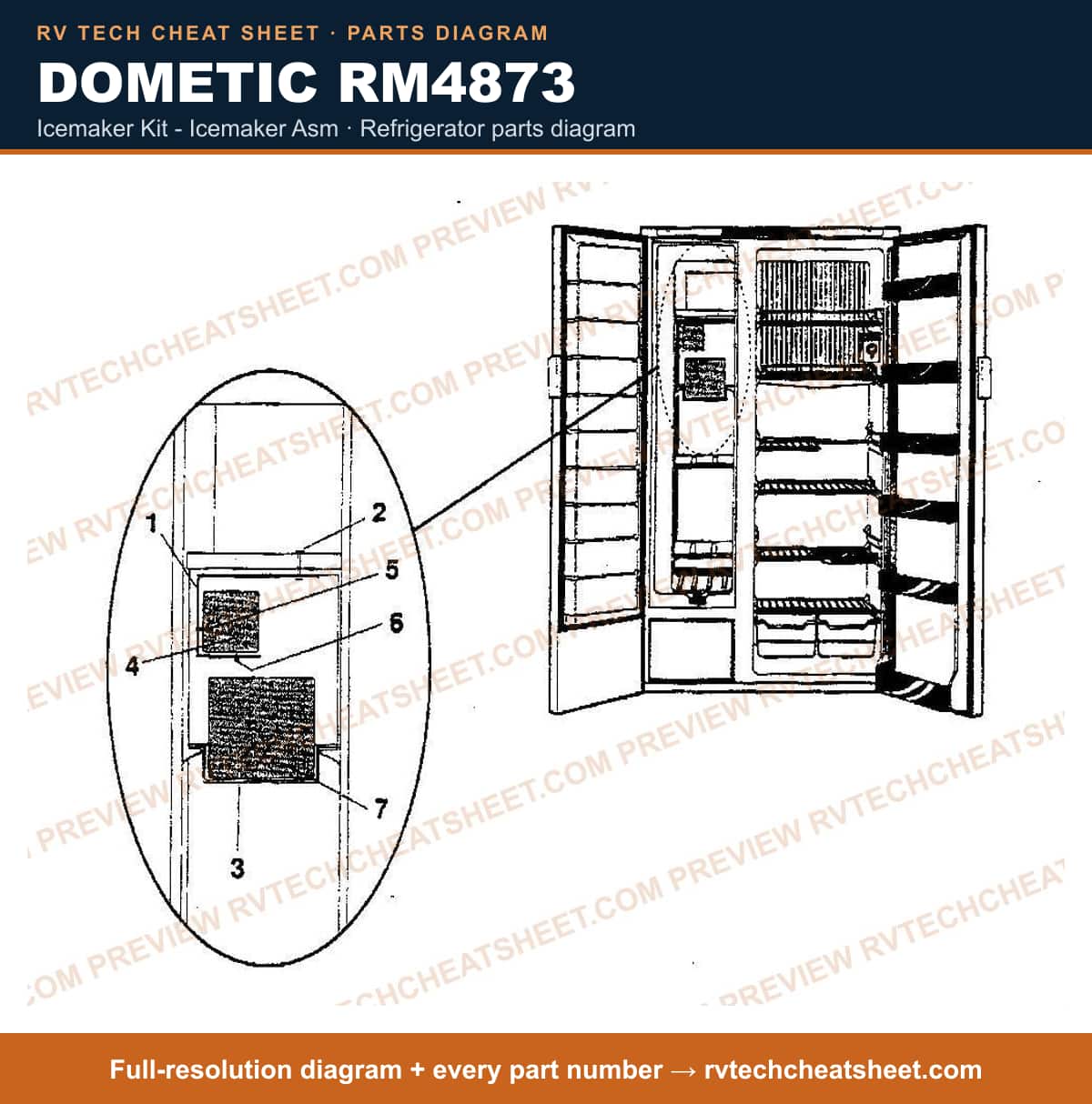 Dometic RM4873 icemaker kit - icemaker asm — parts list sheet
