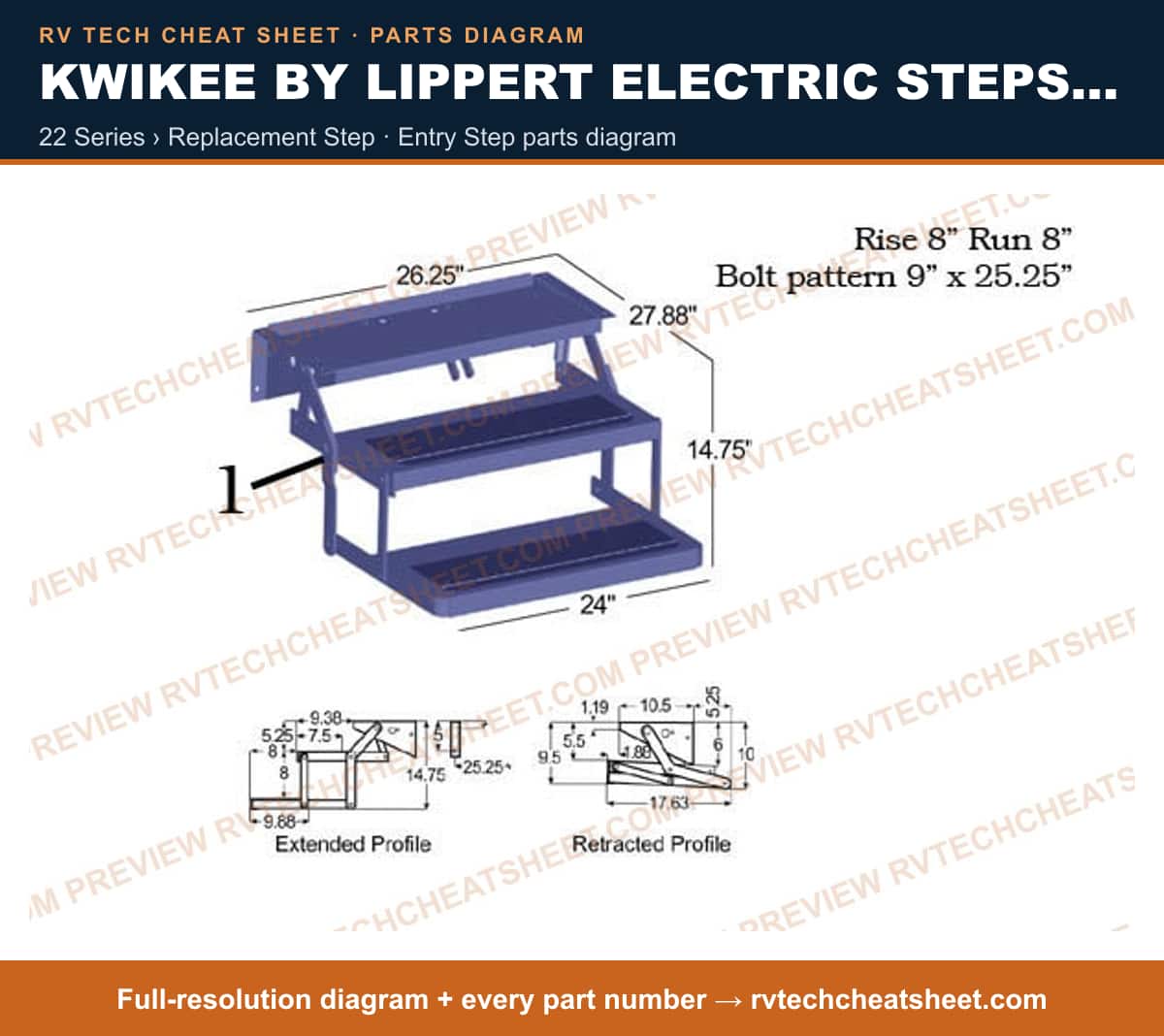 Kwikee by Lippert Electric Steps Double Step 22 series › replacement step — exploded parts diagram 2 of 3