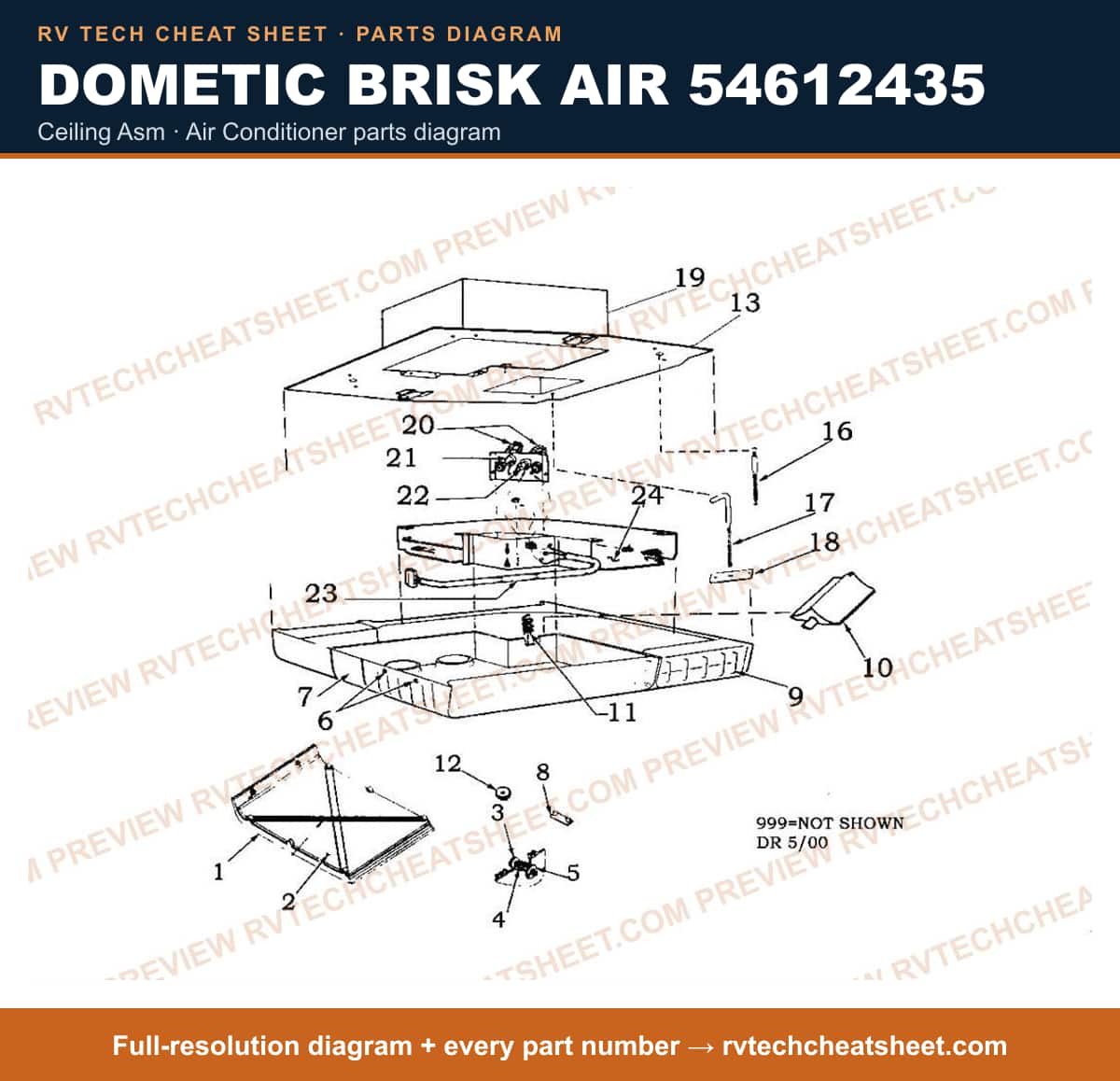 Dometic Brisk Air 54612435 ceiling asm — exploded parts diagram