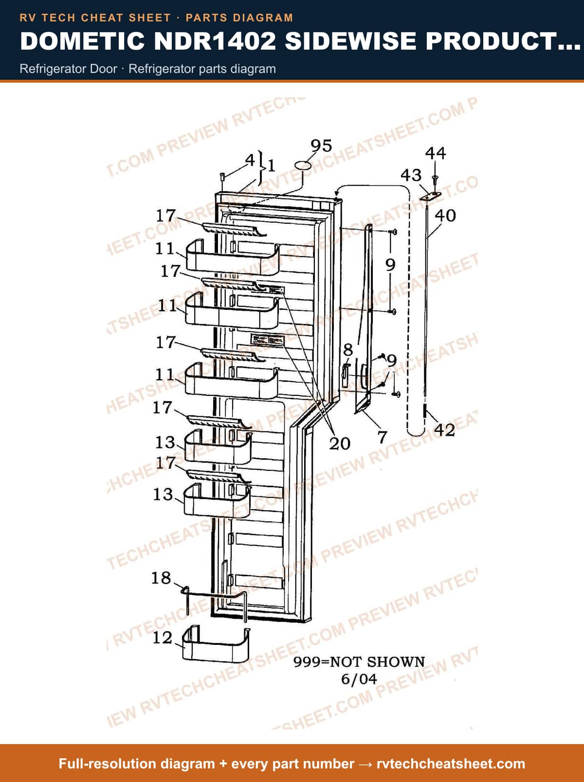 Dometic NDR1402 Sidewise Product # 921148203 Stnls refrigerator door — parts list sheet 2 of 2