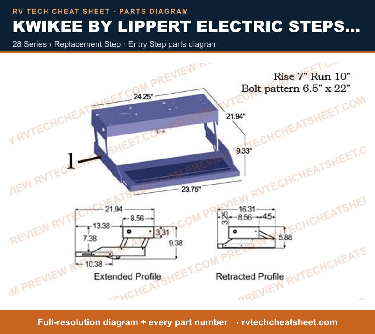 Kwikee by Lippert Electric Steps Single Step 28 series › replacement step — exploded parts diagram 2 of 3