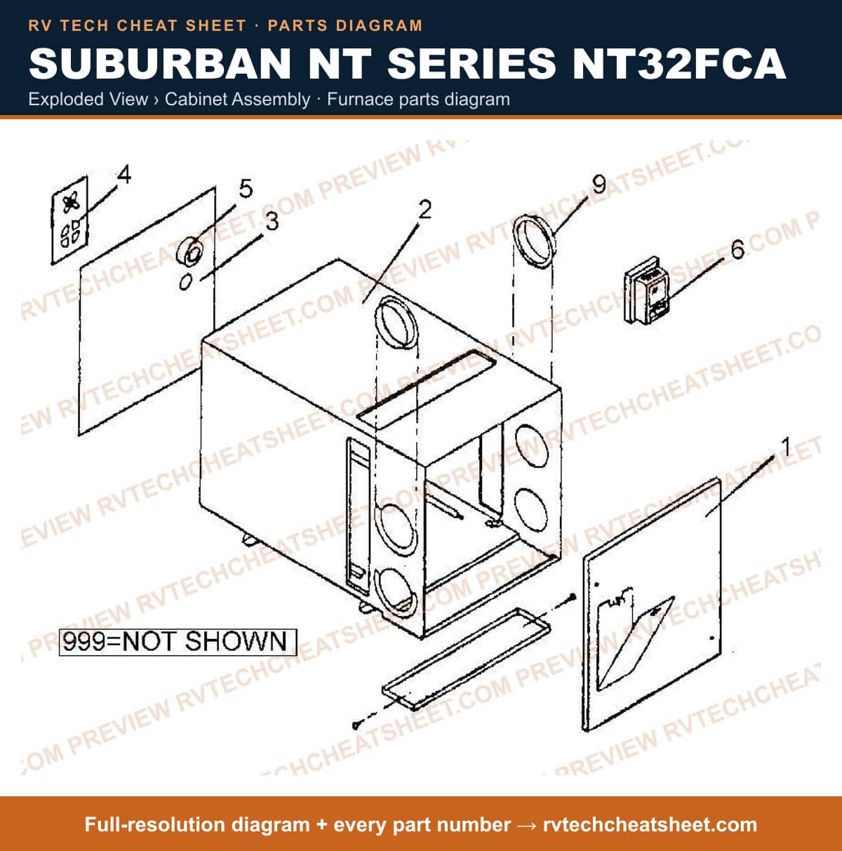 Suburban Nt Series NT32FCA exploded view › cabinet assembly — exploded parts diagram 1 of 2