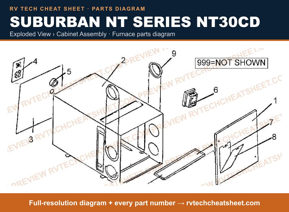 Suburban Nt Series NT30CD exploded view › cabinet assembly — exploded parts diagram 1 of 2