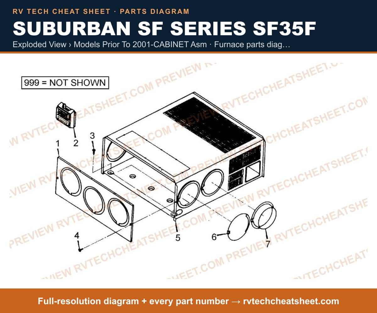 Suburban Sf Series SF35F exploded view › models prior to 2001-cabinet asm — exploded parts diagram 1 of 2