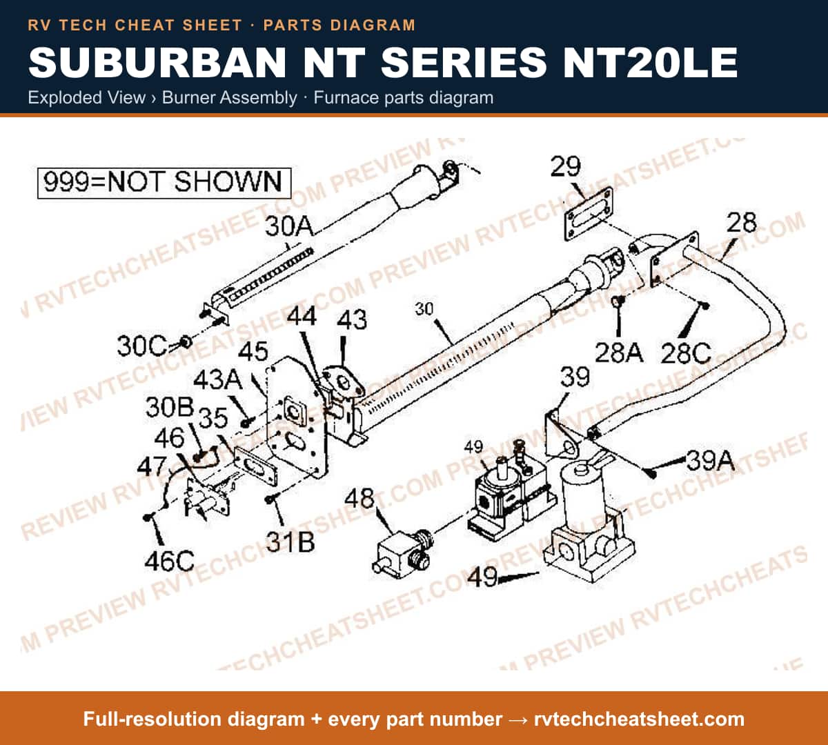 Suburban Nt Series NT20LE exploded view › burner assembly — exploded parts diagram