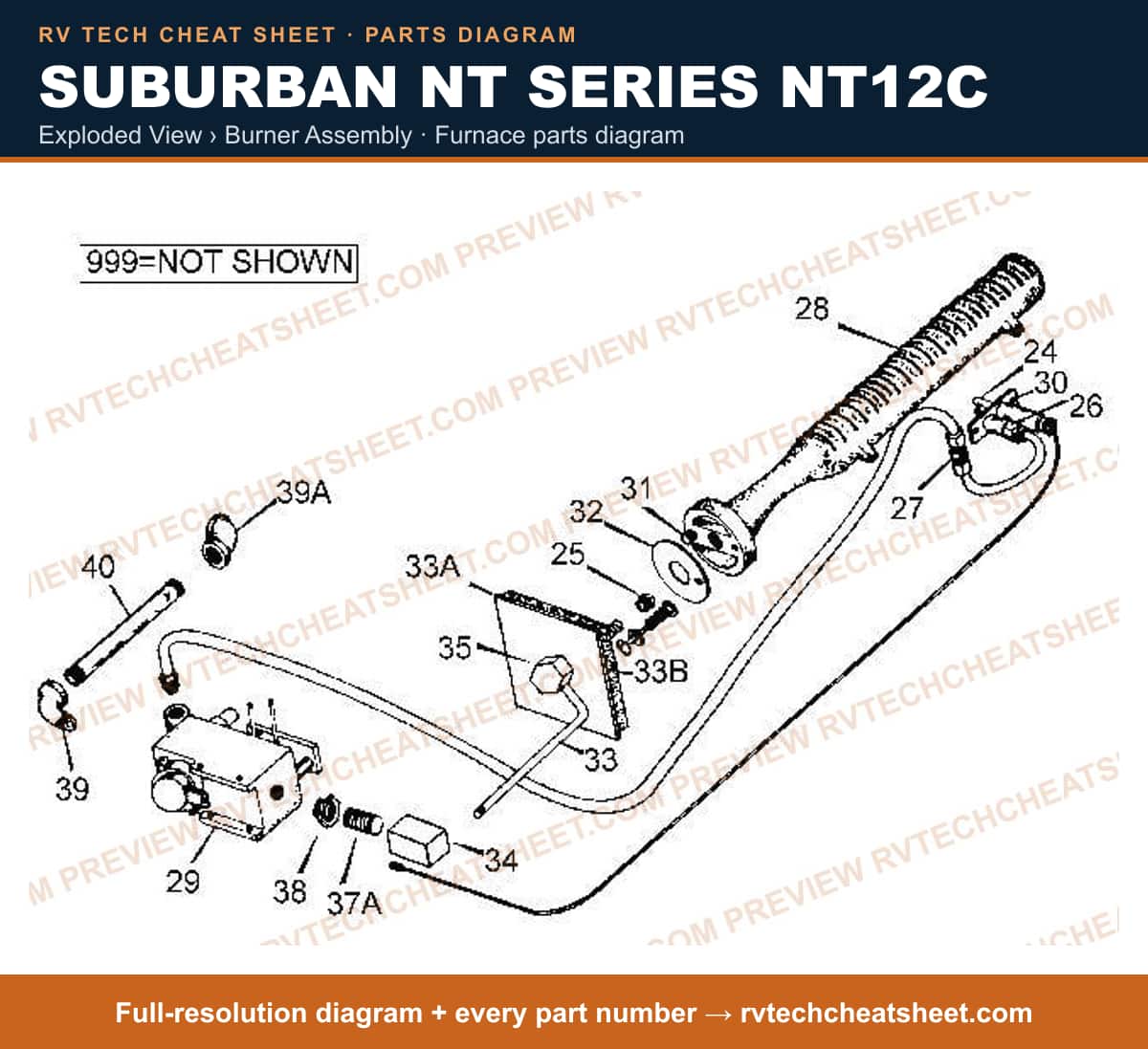 Suburban Nt Series NT12C exploded view › burner assembly — exploded parts diagram 1 of 2