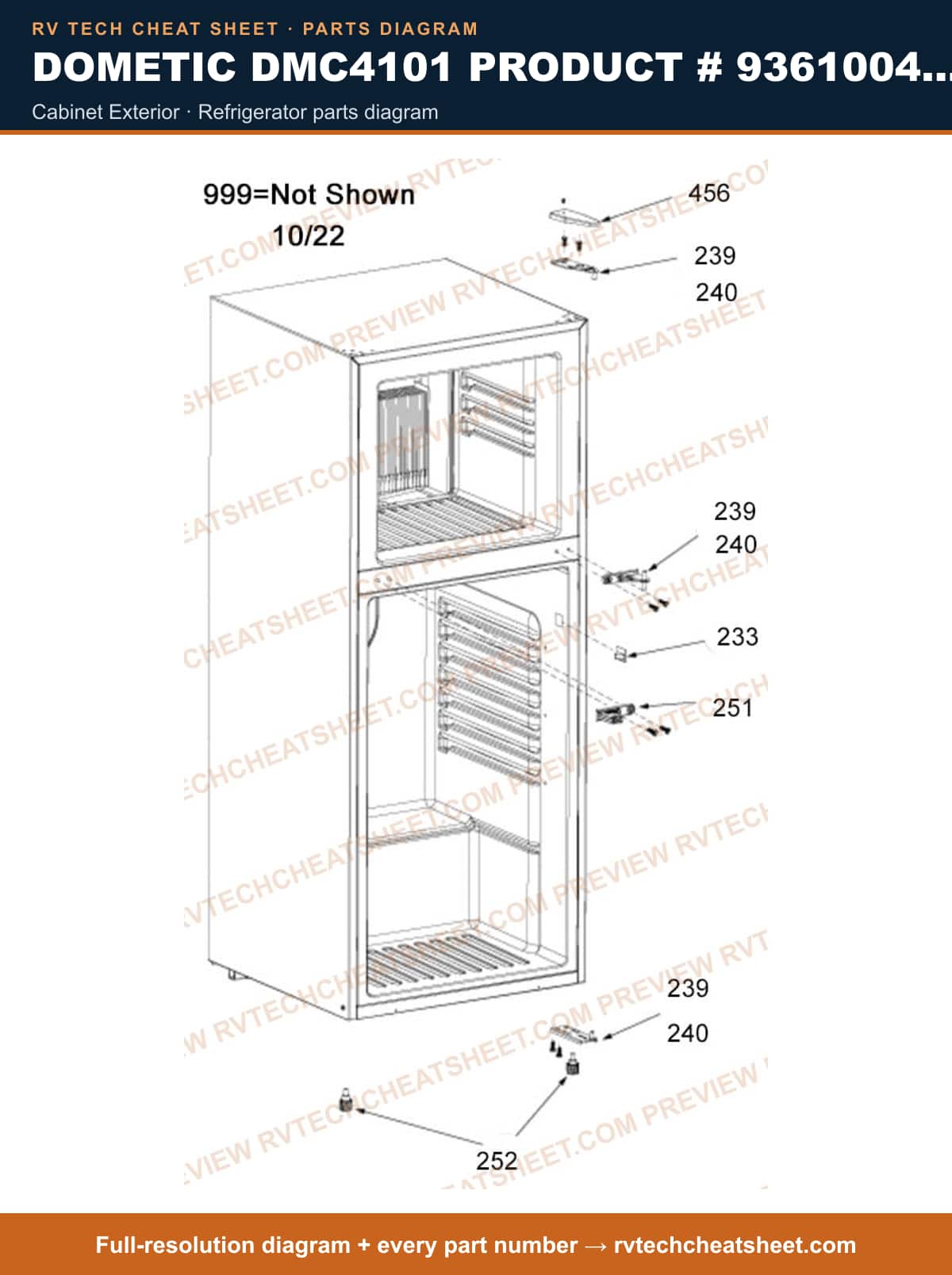 Dometic DMC4101 Product # 936100409 cabinet exterior — parts list sheet
