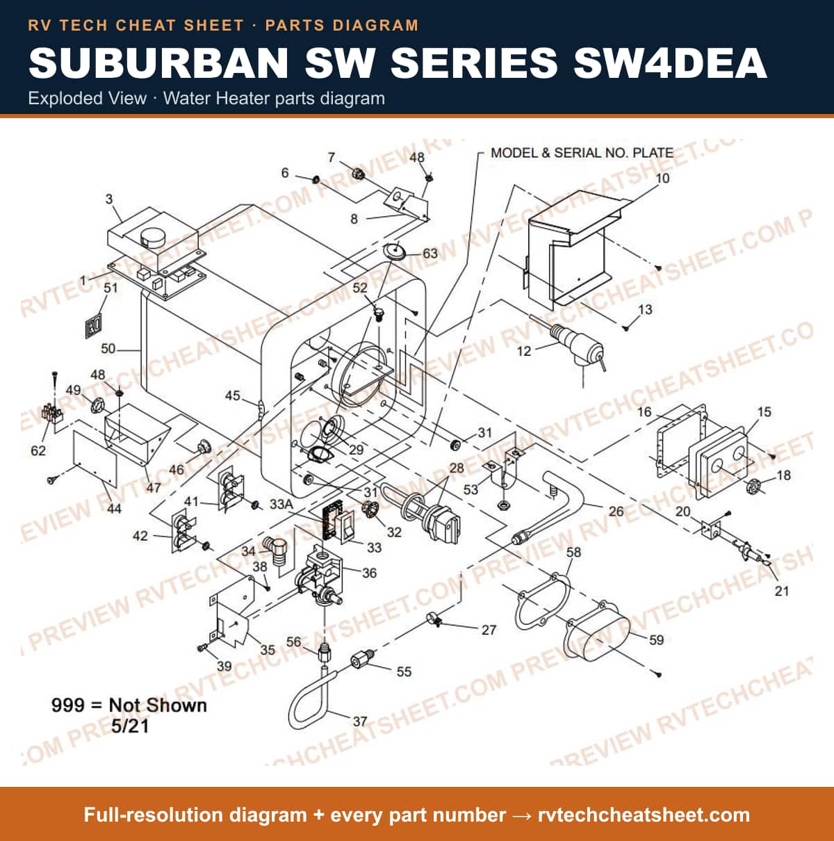 Suburban Sw Series SW4DEA exploded view — parts list sheet