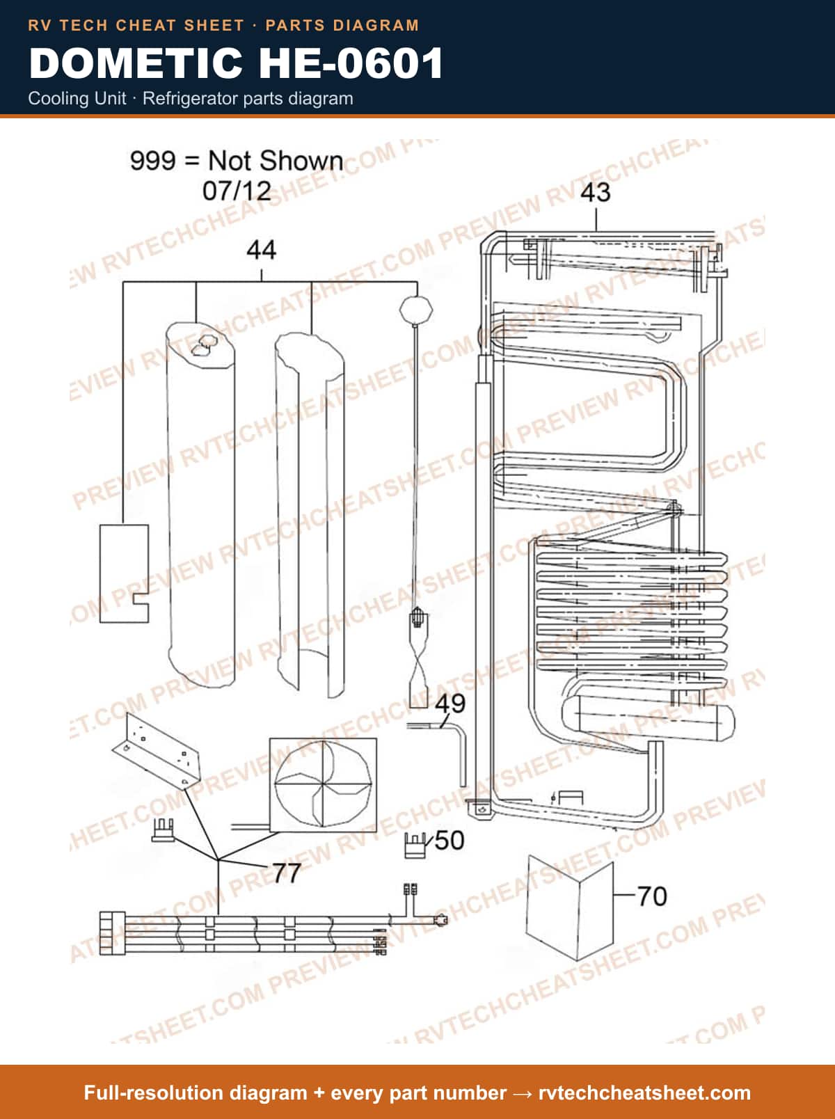 Dometic HE-0601 cooling unit — parts list sheet 2 of 2
