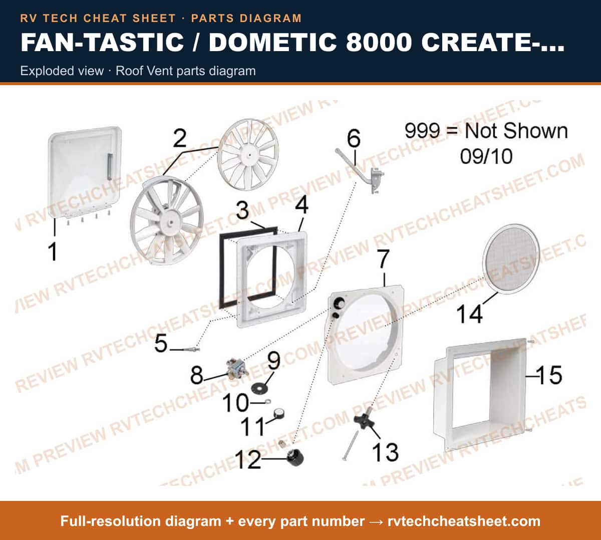 Fan-Tastic / Dometic 8000 Create-a-breeze exploded view — exploded parts diagram 1 of 2