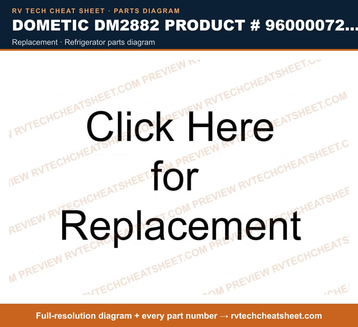 Dometic DM2882 Product # 9600007234 replacement — parts list sheet