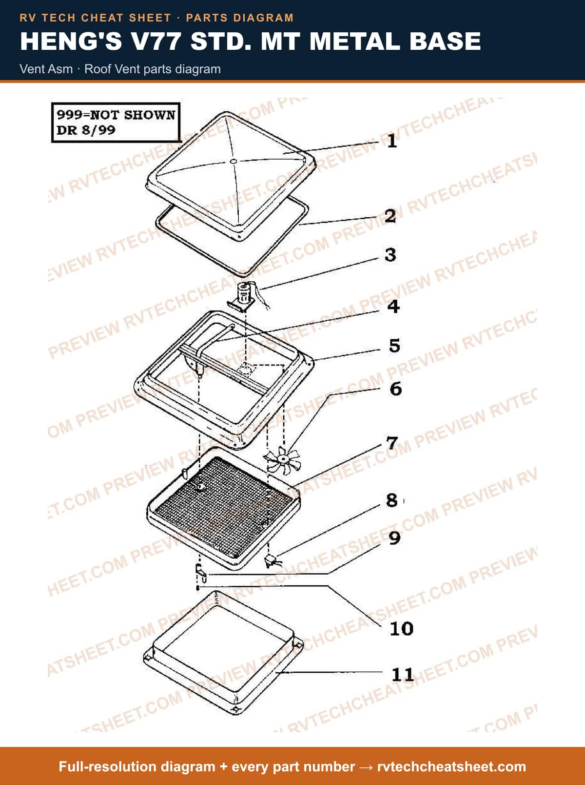 Heng's V77 Std. Mt Metal Base vent asm — exploded parts diagram